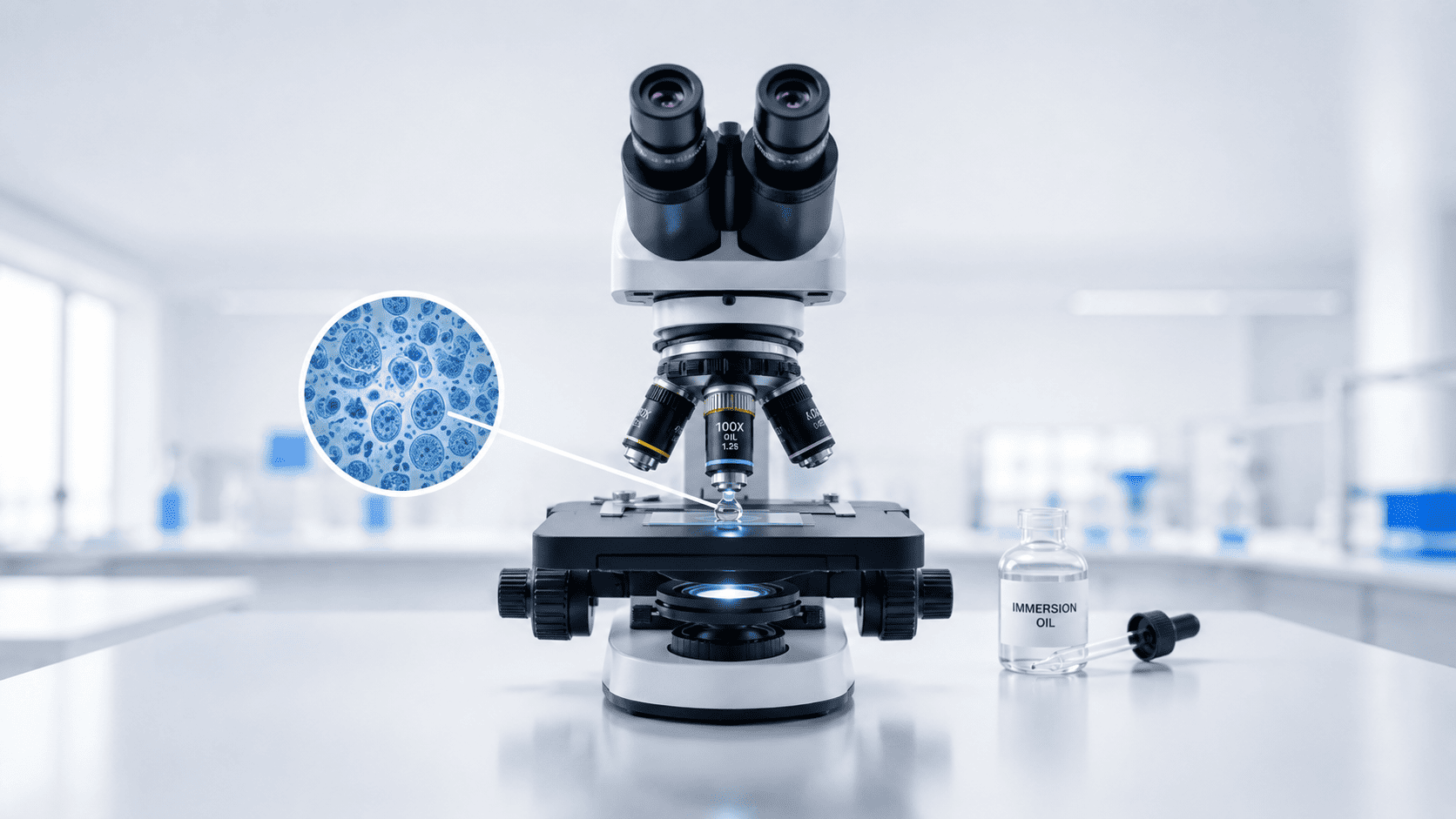 How to Use a 100× Oil Immersion Lens Under a Microscope